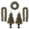 Set of 5 24"D Pre-Lit Glittered Pine Cone Christmas Wreath & 9FT Garland & 4FT Porch Tree Set